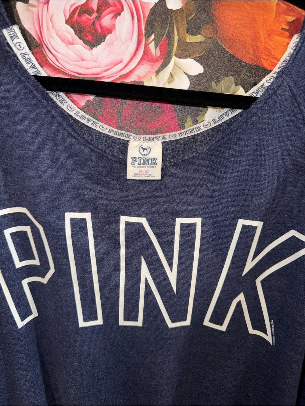 PINK Victoria's Secret Navy Crewneck Pullover with White Logo, M - Picture 10 of 13